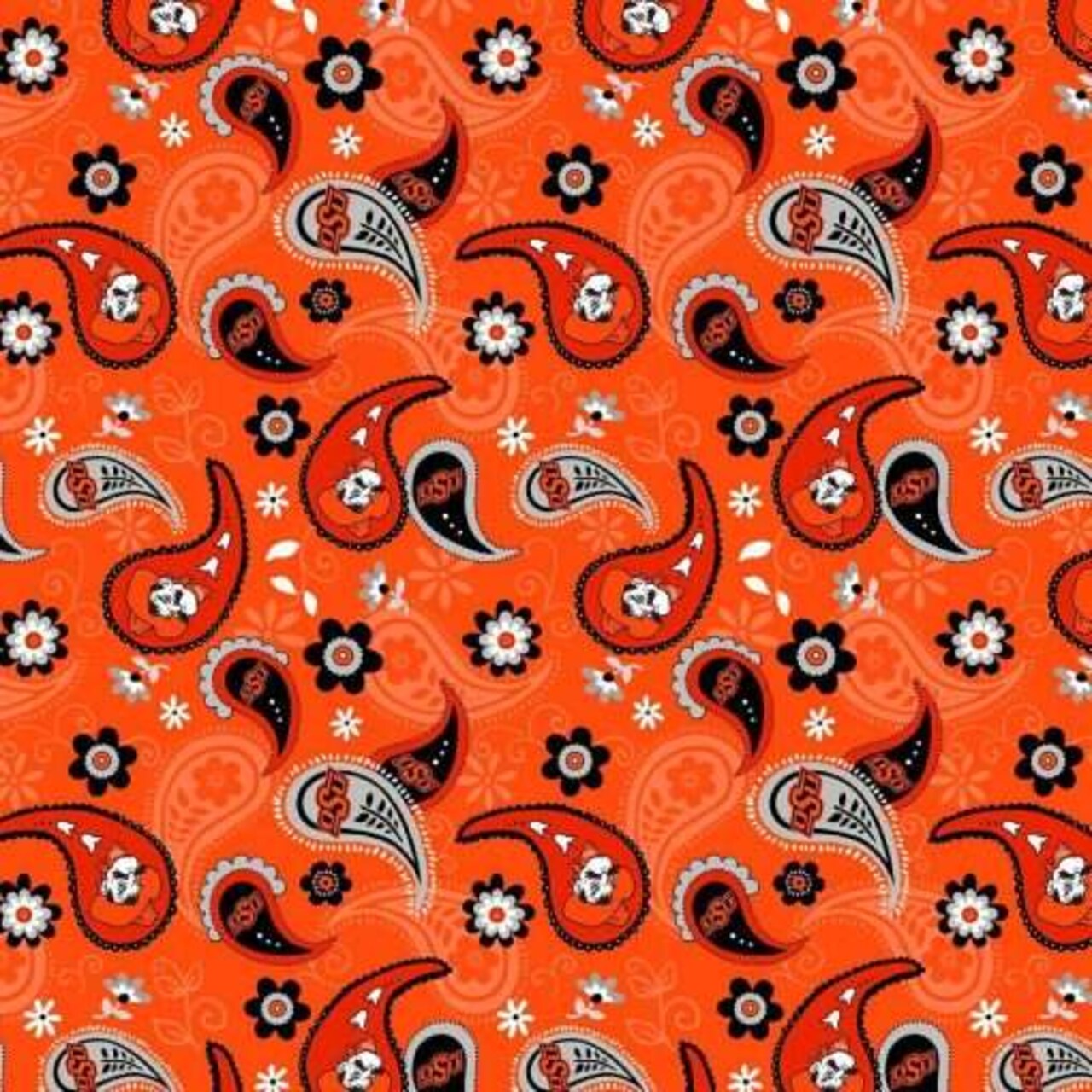 Fabric Sykel Enterprises Oklahoma State University Paisley by the Quarter Yard OSU1200